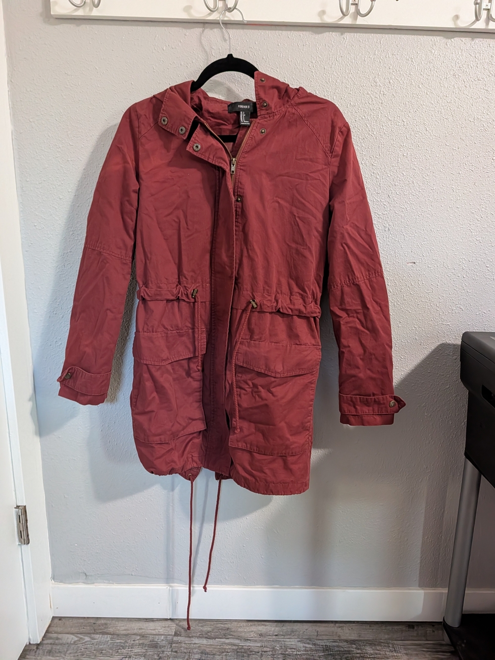 Forever 21 Women's Hooded Utility Coat in Dusty Rose